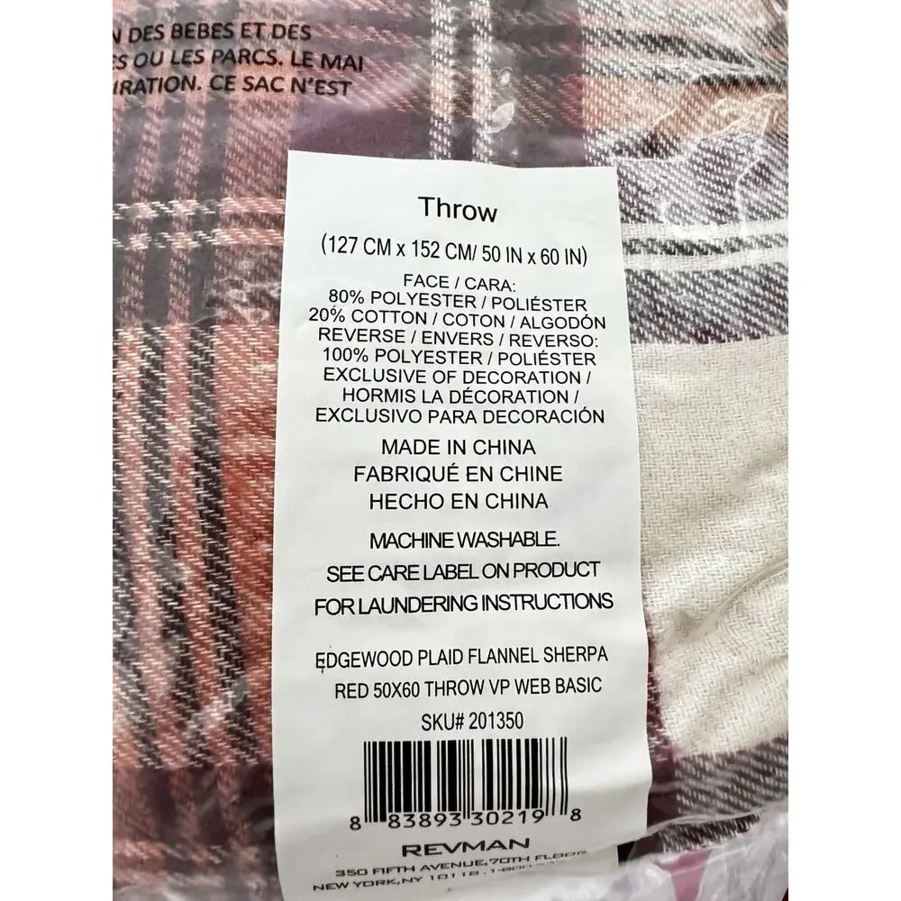 Eddie Bauer Home Flannel Lake Red Sherpa Reverse Throw Blanket “50x60” Sealed